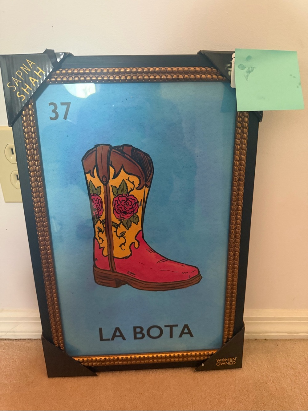 Sapna Shah Black & Gold Framed La Bota with Roses Wall Hanging Picture